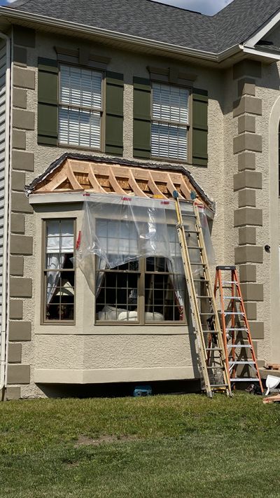 Bay window copper roof repair in progress, Germantown PA